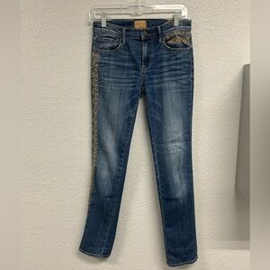 DRIFTWOOD Blue Jeans with Embroidery Details. Boho, Aztec. Size 25